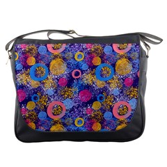 Multicolored Splashes And Watercolor Circles On A Dark Background Messenger Bag by SychEva