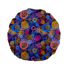 Multicolored Splashes And Watercolor Circles On A Dark Background Standard 15  Premium Round Cushions by SychEva