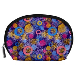 Multicolored Splashes And Watercolor Circles On A Dark Background Accessory Pouch (large) by SychEva