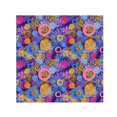 Multicolored Splashes And Watercolor Circles On A Dark Background Small Satin Scarf (Square)