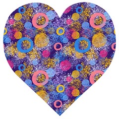 Multicolored Splashes And Watercolor Circles On A Dark Background Wooden Puzzle Heart by SychEva