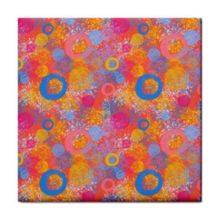 Multicolored Splashes And Watercolor Circles On A Dark Background Tile Coaster by SychEva