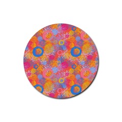 Multicolored Splashes And Watercolor Circles On A Dark Background Rubber Round Coaster (4 Pack)  by SychEva