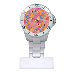 Multicolored Splashes And Watercolor Circles On A Dark Background Plastic Nurses Watch by SychEva