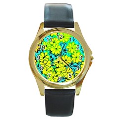 Chrysanthemums Round Gold Metal Watch