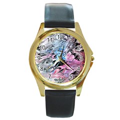 Abstract Waves Module Round Gold Metal Watch