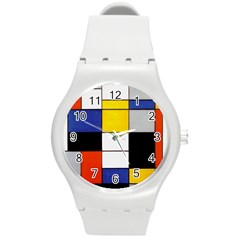 Composition A By Piet Mondrian Round Plastic Sport Watch (m) by impacteesstreetweareight