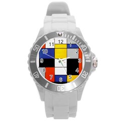 Composition A By Piet Mondrian Round Plastic Sport Watch (l) by impacteesstreetweareight