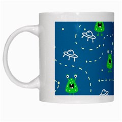 Funny Aliens With Spaceships White Mugs by SychEva