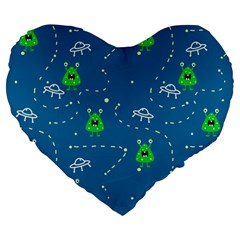 Funny Aliens With Spaceships Large 19  Premium Heart Shape Cushions by SychEva