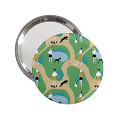 Girls With Dogs For A Walk In The Park 2 25  Handbag Mirrors by SychEva