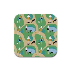 Girls With Dogs For A Walk In The Park Rubber Square Coaster (4 Pack)  by SychEva