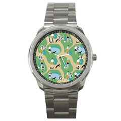 Girls With Dogs For A Walk In The Park Sport Metal Watch by SychEva