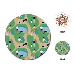 Girls With Dogs For A Walk In The Park Playing Cards Single Design (round) by SychEva