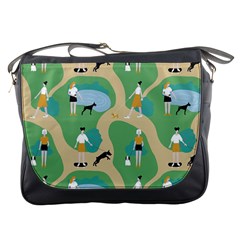 Girls With Dogs For A Walk In The Park Messenger Bag by SychEva