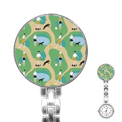 Girls With Dogs For A Walk In The Park Stainless Steel Nurses Watch by SychEva