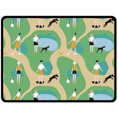 Girls With Dogs For A Walk In The Park Double Sided Fleece Blanket (large)  by SychEva