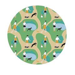 Girls With Dogs For A Walk In The Park Mini Round Pill Box by SychEva