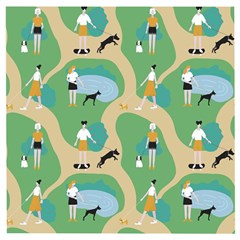 Girls With Dogs For A Walk In The Park Wooden Puzzle Square by SychEva