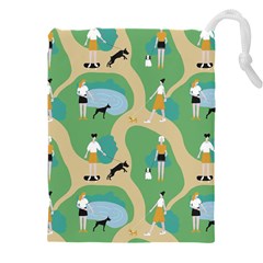 Girls With Dogs For A Walk In The Park Drawstring Pouch (4xl) by SychEva