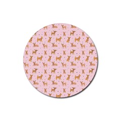 Cute Chihuahua With Sparkles On A Pink Background Rubber Round Coaster (4 Pack)  by SychEva