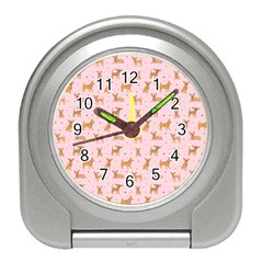 Cute Chihuahua With Sparkles On A Pink Background Travel Alarm Clock by SychEva