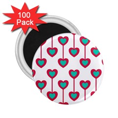 Red Hearts On A White Background 2 25  Magnets (100 Pack)  by SychEva