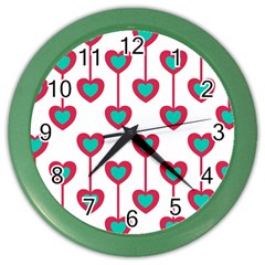 Red Hearts On A White Background Color Wall Clock