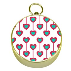 Red Hearts On A White Background Gold Compasses