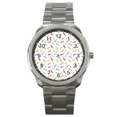 Multicolored Pencils And Erasers Sport Metal Watch by SychEva