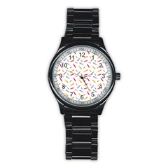 Multicolored Pencils And Erasers Stainless Steel Round Watch by SychEva