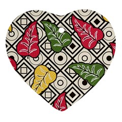 Leaves Foliage Batik Seamless Heart Ornament (two Sides) by Amaryn4rt