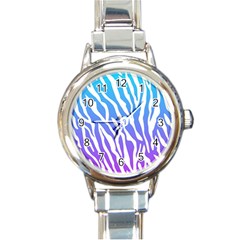 White Tiger Purple & Blue Animal Fur Print Stripes Round Italian Charm Watch by Casemiro