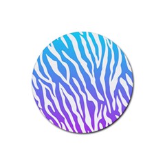 White Tiger Purple & Blue Animal Fur Print Stripes Rubber Round Coaster (4 Pack) 