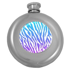 White Tiger Purple & Blue Animal Fur Print Stripes Round Hip Flask (5 Oz)