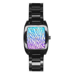 White Tiger Purple & Blue Animal Fur Print Stripes Stainless Steel Barrel Watch