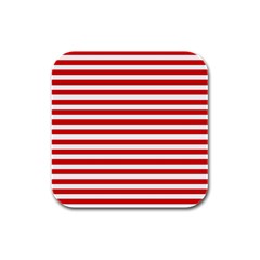 Red And White Stripes Pattern, Geometric Theme Rubber Square Coaster (4 Pack)  by Casemiro