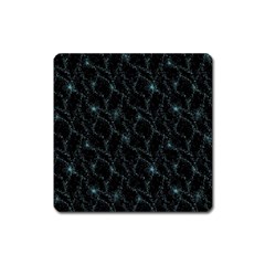 Turquoise Abstract Flowers With Splashes On A Dark Background  Abstract Print Square Magnet by SychEva
