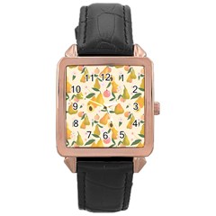 Yellow Juicy Pears And Apricots Rose Gold Leather Watch  by SychEva