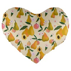 Yellow Juicy Pears And Apricots Large 19  Premium Flano Heart Shape Cushions by SychEva