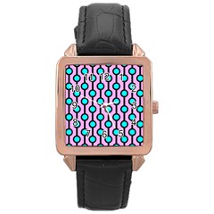 A Chain Of Blue Circles Rose Gold Leather Watch  by SychEva