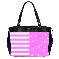 Saturated Pink Lines And Stars Pattern, Geometric Theme Oversize Office Handbag (2 Sides) by Casemiro