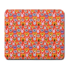 Cute Faces Of Dogs And Cats With Glasses Large Mousepads by SychEva