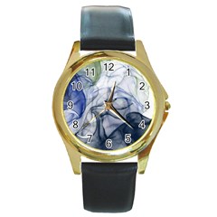 Blue Alcohol Ink Round Gold Metal Watch by Dazzleway