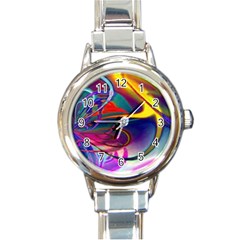 Colorful Rainbow Modern Paint Pattern 13 Round Italian Charm Watch