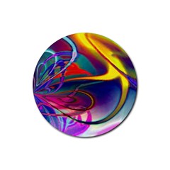 Colorful Rainbow Modern Paint Pattern 13 Rubber Round Coaster (4 pack) 