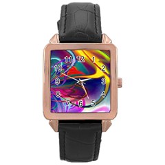 Colorful Rainbow Modern Paint Pattern 13 Rose Gold Leather Watch 