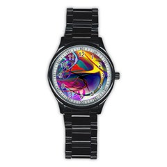 Colorful Rainbow Modern Paint Pattern 13 Stainless Steel Round Watch