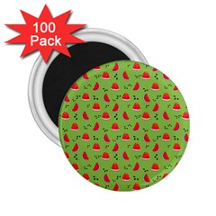 Juicy Slices Of Watermelon On A Green Background 2 25  Magnets (100 Pack)  by SychEva