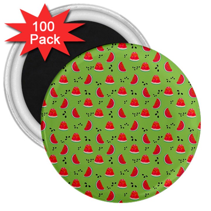 Juicy Slices Of Watermelon On A Green Background 3  Magnets (100 pack)